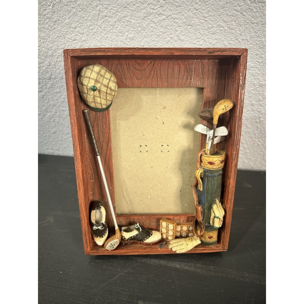 Russ Berrie & Co Tee Time Golf Brown Picture Frame  3 1/2 x 5"‎ Dad, Grandpa VTG